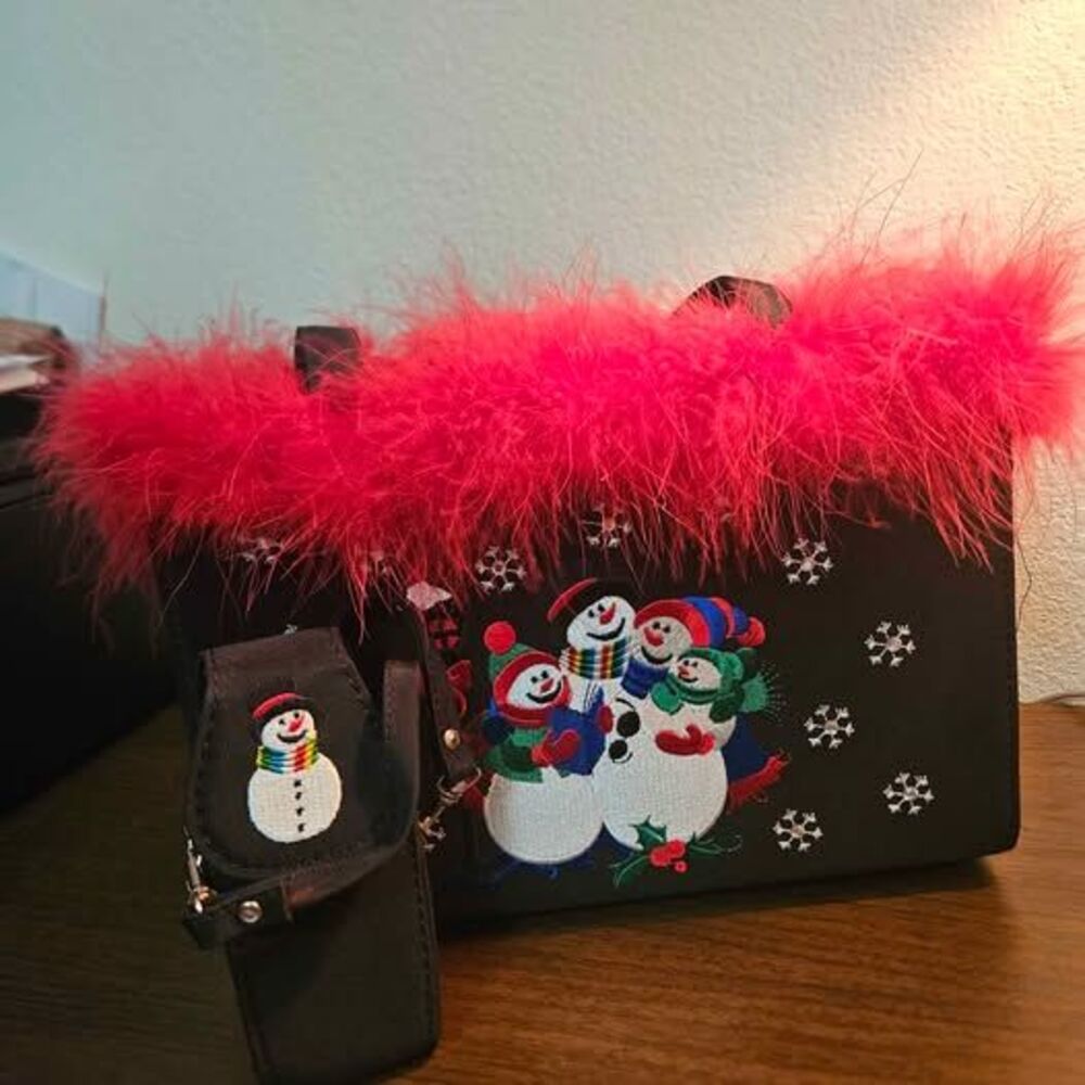 Sandol Living Fashion Snowman Christmas Purse Embroidered Holiday Shoulder Bag